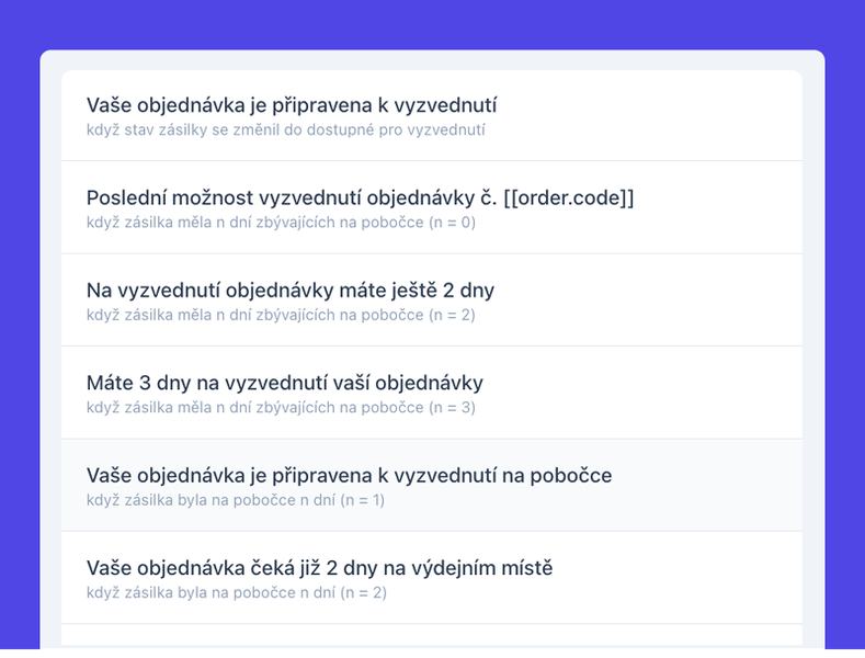 Email notifikace Tracking CS