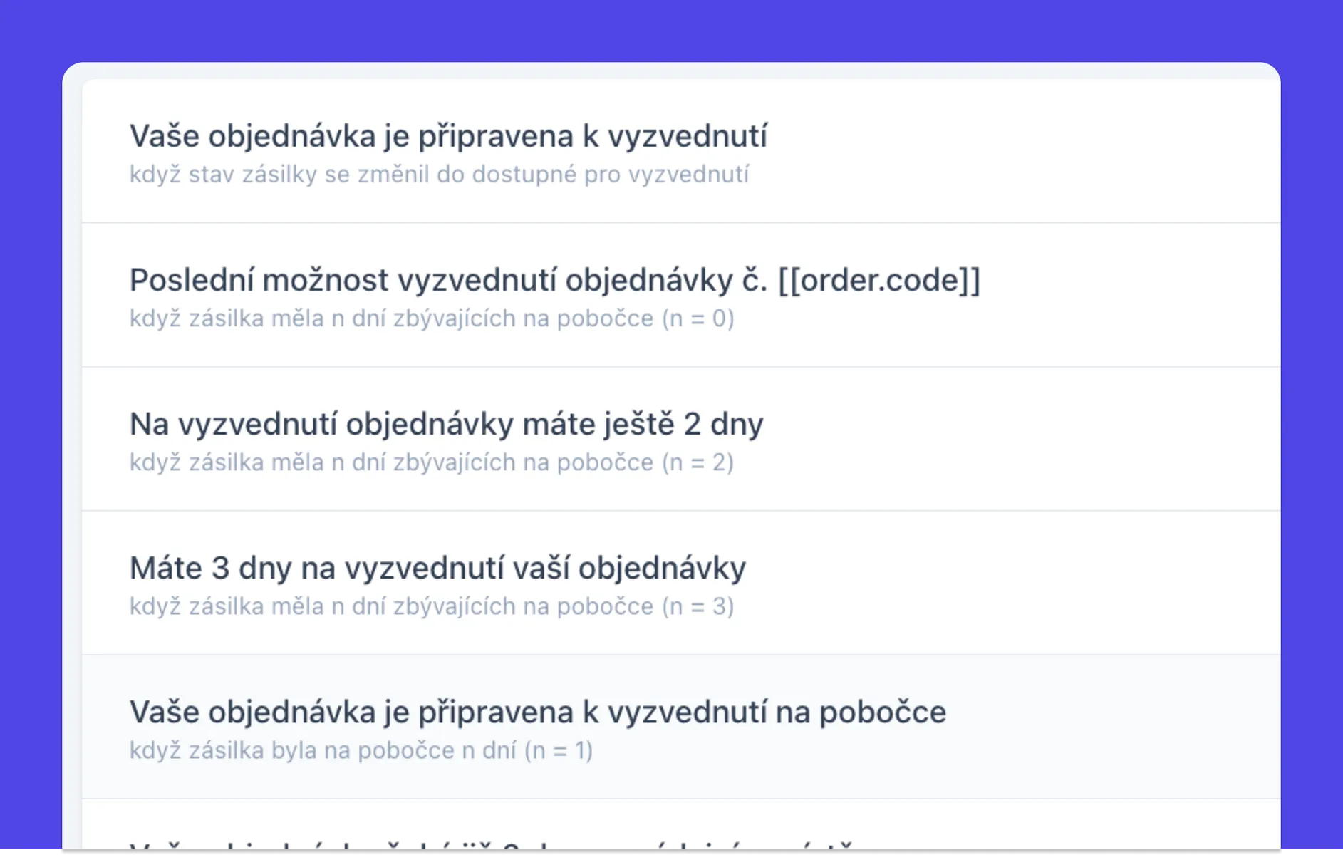 Automatické notifikace zákazníkům