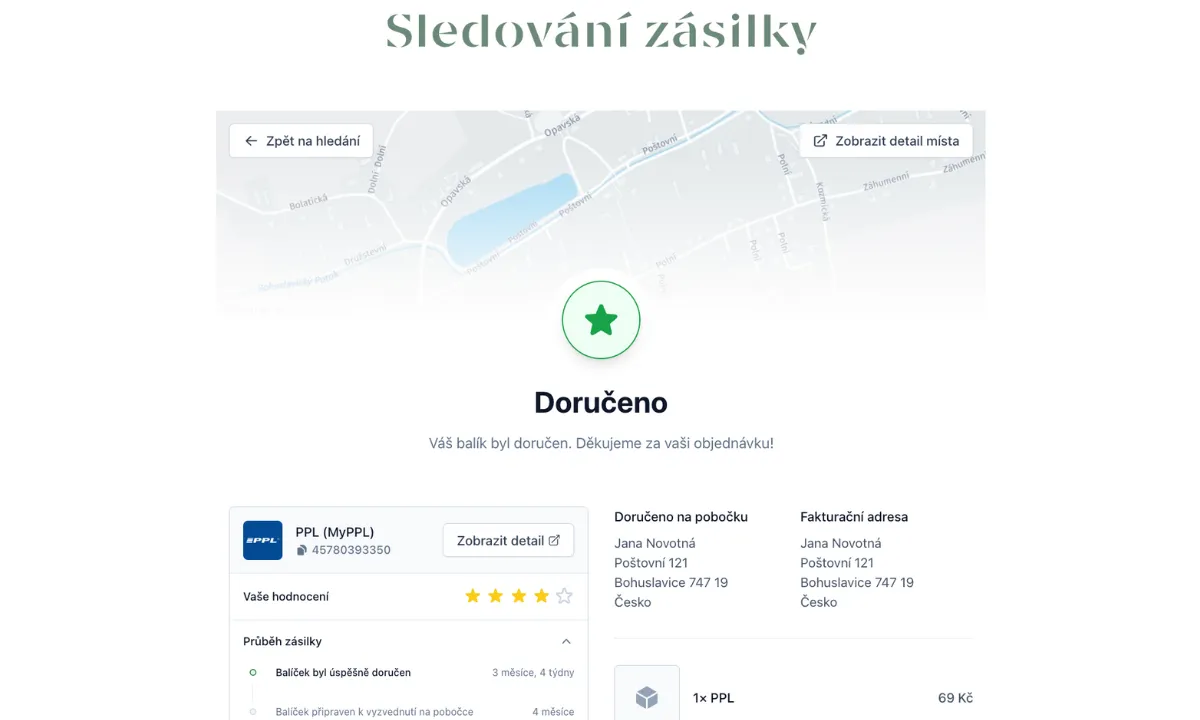 Track & Trace-Dienst auf der Olivie-Website