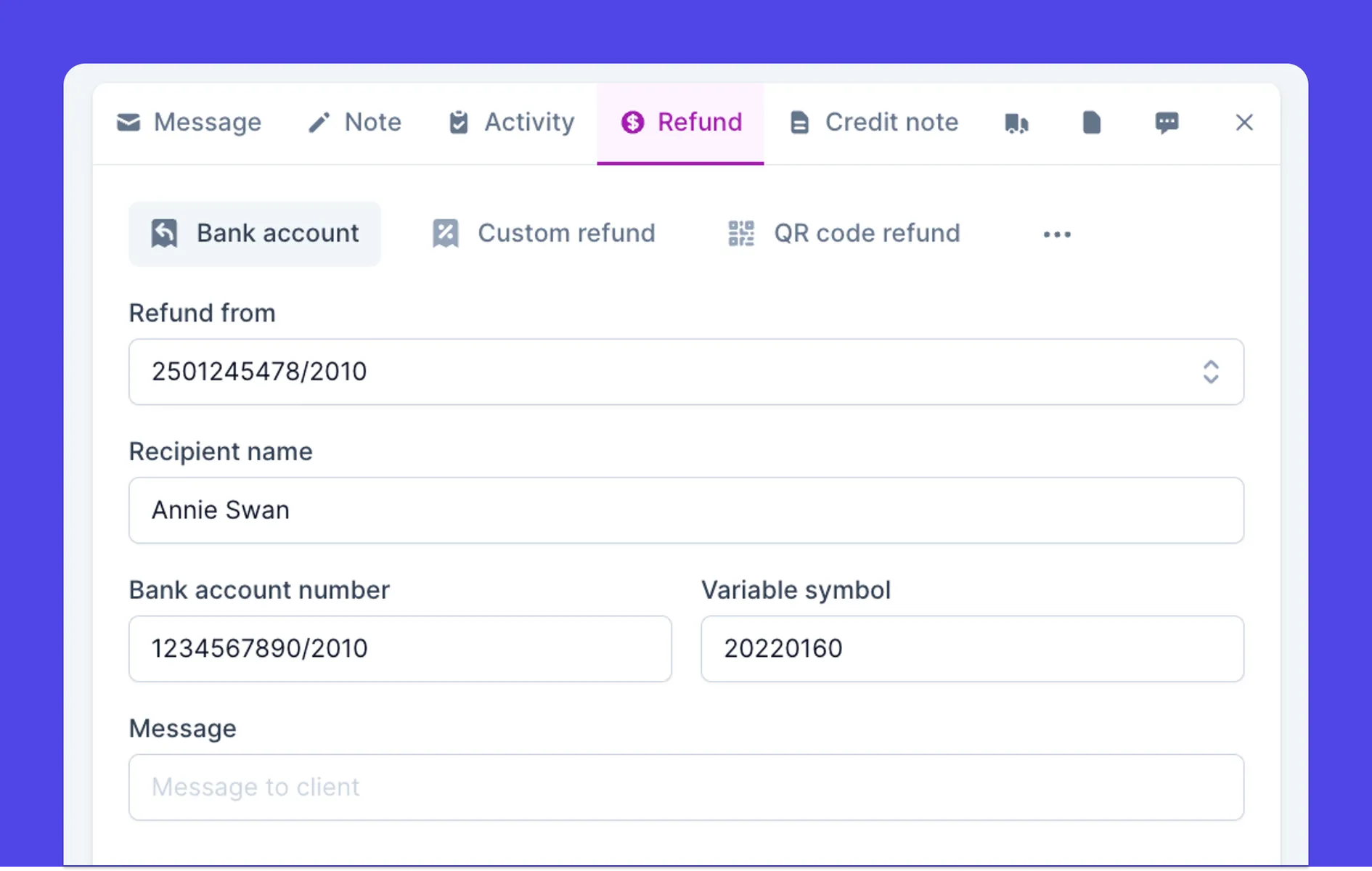 Refunds and credit notes in just a few clicks